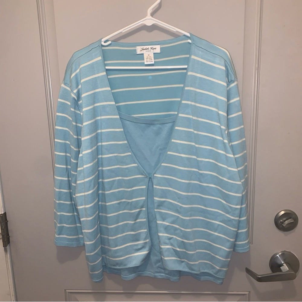 Judith Hart Women’s Size Blue Striped Silk Blend Cardigan Size 3X